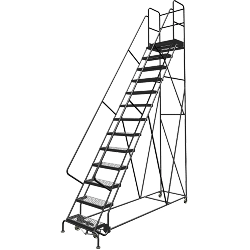 Deep Top Step Rolling Ladder, 13 Steps, 24" Step Width, 130" Platform Height, Steel Equipex