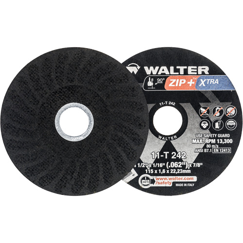 Zip+ Right Angle Grinder Reinforced Cut-Off Wheels, 4-1/2" x 1/16", 7/8" Arbor, Type 1, Zirconia Alumina, 13300 RPM Equipex
