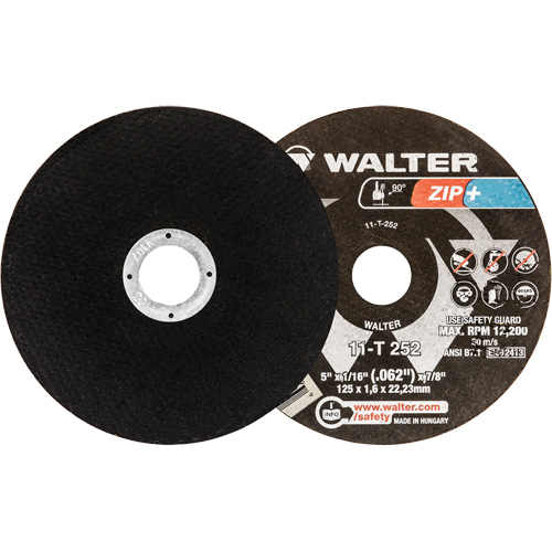 Zip+ Right Angle Grinder Reinforced Cut-Off Wheels, 5" x 1/16", 7/8" Arbor, Type 1, Zirconia Alumina, 12200 RPM Equipex