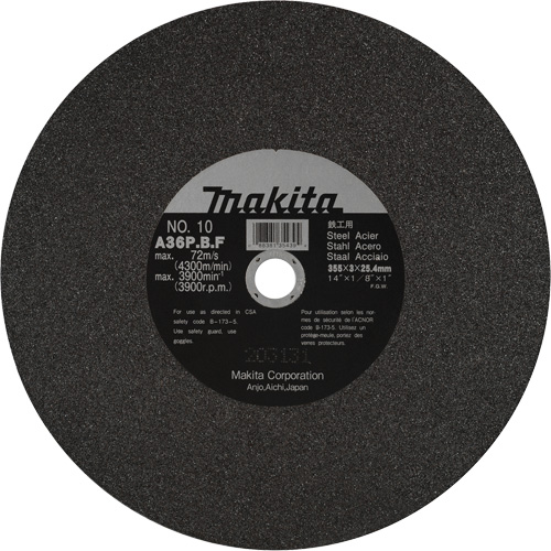 Metal Cutting Wheels, 14" x 1/8", 1" Arbor, Aluminum Oxide, 3900 RPM Equipex