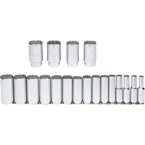 Socket Set, 19 Pcs, 1/2" Drive Size, Deep Equipex