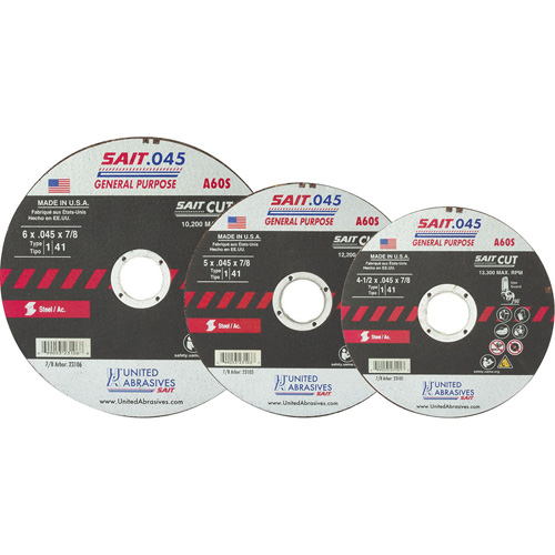 High Speed Cut-Off Wheel, 14" x 0.045", 1/4" Arbor, Type 1, Aluminum Oxide, 19000 RPM Equipex