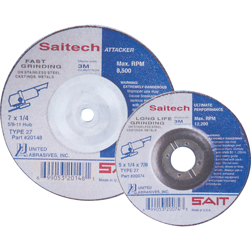 Saitech Ultimate Performance Grinding Wheel, 4" x 1/4", 3/8" Arbor, Aluminum Oxide, Type 27 Equipex