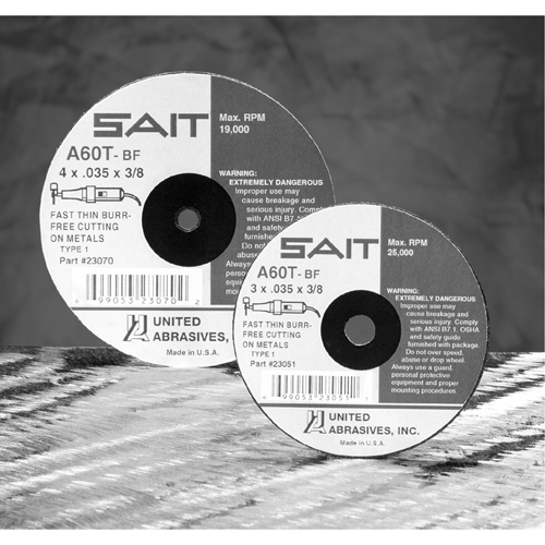 Meule &agrave; tronçonner, 5" x 0,045", Arbre de 7/8", Type 27, Oxyde d'aluminium/C&eacute;ramique, 12 200 Tr/min Equipex