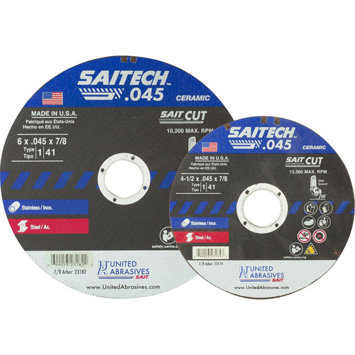 Cut-Off Wheel, 14-1/2" x 0.045", 5/8" Arbor, Type 1, Aluminum Oxide/Ceramic, 13300 RPM Equipex