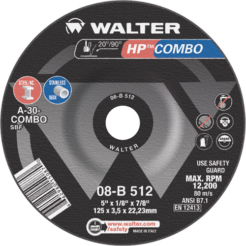HP Combo Depressed Center Combination Wheel, 5" x 1/8", 7/8" Arbor, Type 27 Equipex
