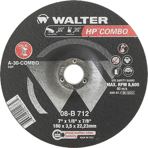 Meule combin&eacute;e HP Combo &agrave; moyeu d&eacute;port&eacute;, 7" x 1/8", Arbre de 7/8", Type 27 Equipex