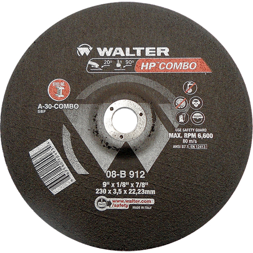 HP Combo Depressed Center Combination Wheel, 9" x 1/8", 7/8" Arbor, Type 27 Equipex