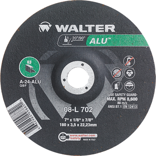 Depressed Centre Grinding Wheels - Aluminium Type 27, 7" x 1/8", 7/8" Arbor, Type 27 Equipex