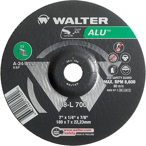 Meules en aluminium &agrave; moyeu d&eacute;port&eacute;, 7" x 1/4", Arbre 7/8", Type 27 Equipex