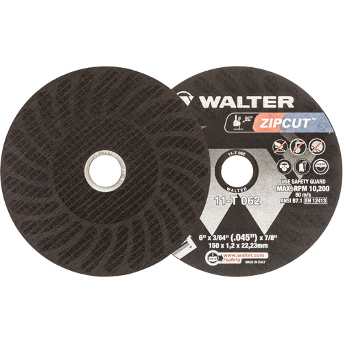 Zipcut Reinforced Cut-Off Wheel, 6" x 3/64", 7/8" Arbor, Type 1, Aluminum Oxide, 10200 RPM Equipex