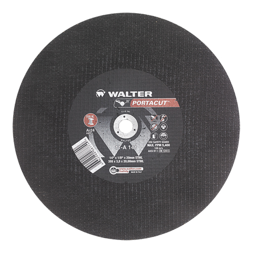 Meule &agrave; tronçonner rapide en acier inoxydable Portacut, 14" x 1/8", Arbre de 3/4", Type 1, Oxyde d'aluminium, 5400 Tr/min Equipex