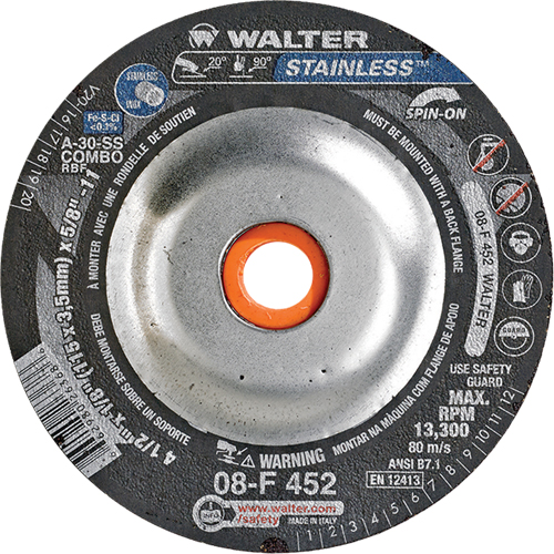 Meules &agrave; moyeu d&eacute;port&eacute; - Acier inoxydable type 27, 4-1/2" x 1/8", Arbre de 5/8"-11, Type 27S Equipex