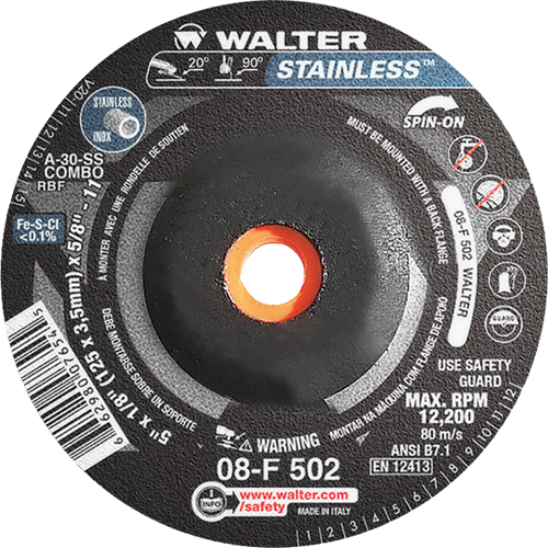Meules &agrave; moyeu d&eacute;port&eacute; - Acier inoxydable type 27, 5" x 1/8", Arbre de 5/8"-11, Type 27S Equipex
