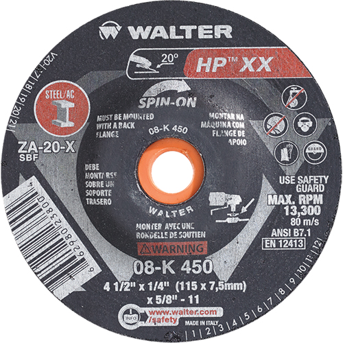 Meule &agrave; moyeu d&eacute;port&eacute; Double-X, 4-1/2" x 1/4", Arbre 5/8"-11, Type 27S Equipex