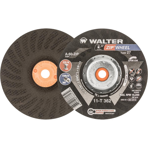 Spin-On Zipcut Right Angle Grinder Reinforced Cut-Off Wheels, 6" x 7/8", 5/8"-11 Arbor, Type 27, Aluminum Oxide, 10200 RPM Equipex