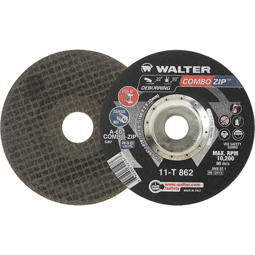 Right Angle Grinder Reinforced Cut-Off Wheels - Combo Zip, 6" x 5/64", 7/8" Arbor, Type 27 Equipex