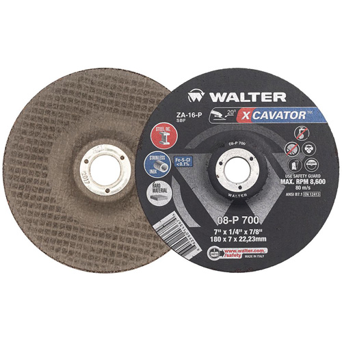 XCAVATOR Grinding Wheel, 7" x 1/4", 7/8" Arbor, Zirconium, Type 27 Equipex