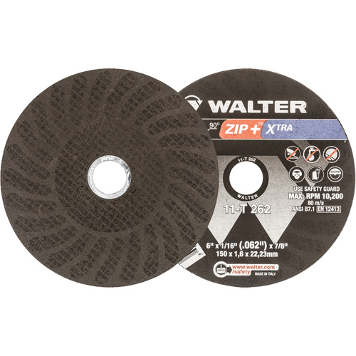 Zip+ Right Angle Grinder Reinforced Cut-Off Wheel, 6" x 1/16", 7/8" Arbor, Type 1, Aluminum Oxide, 10200 RPM Equipex