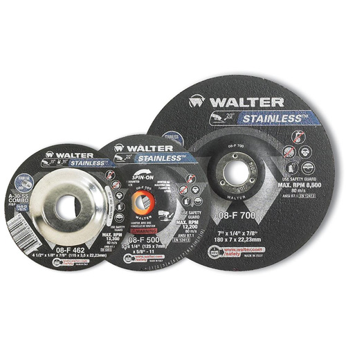 STAINLESS Grinding and Cutting Wheel, 4-1/2" x 1/4", 5/8"-11 Arbor, Type 28S, Aluminum Oxide, 13300 RPM Equipex