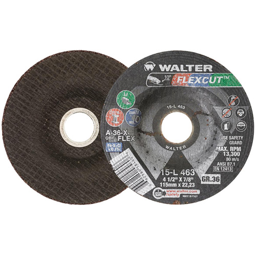 Meule FLEXCUT, 4-1/2", 36 Grain, Oxyde d'aluminium, 7/8", 13 300 Tr/min, Type 29 Equipex