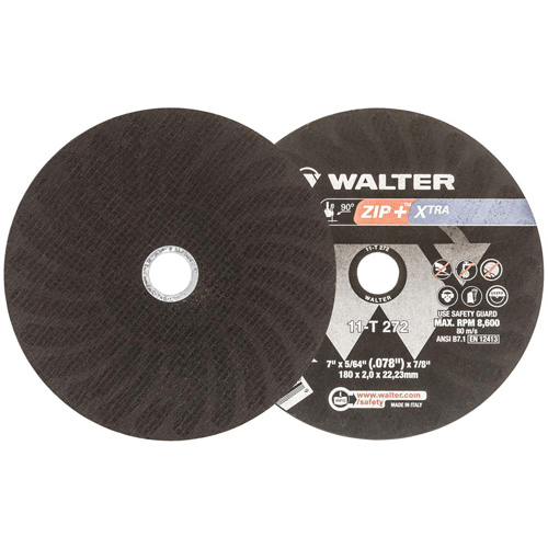 Zip+Xtra Heavy-Duty Cut-Off Wheel, 7" x 5/64", 7/8" Arbor, Type 1, Aluminum Oxide, 8600 RPM Equipex