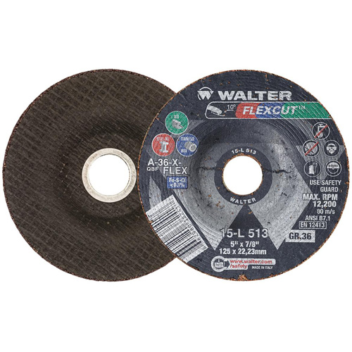 FLEXCUT Grinding Wheel, 5", 36 Grit, Aluminum Oxide, 7/8", 12200 RPM, Type 29 Equipex