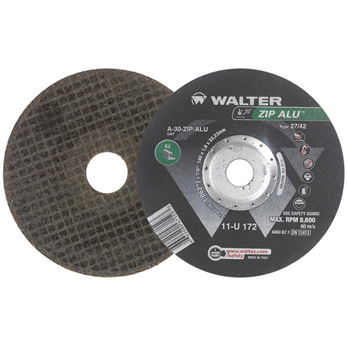 Zip Alu Cut-Off Wheel, 7" x 1/16", 7/8" Arbor, Type 27, Aluminum Oxide, 8600 RPM Equipex