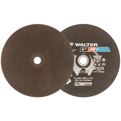 Meule &agrave; tronçonner pour usage intensif Zip+Xtra, 9" x 3/32", Arbre de 7/8", Type 1, Oxyde d'aluminium, 6600 Tr/min Equipex