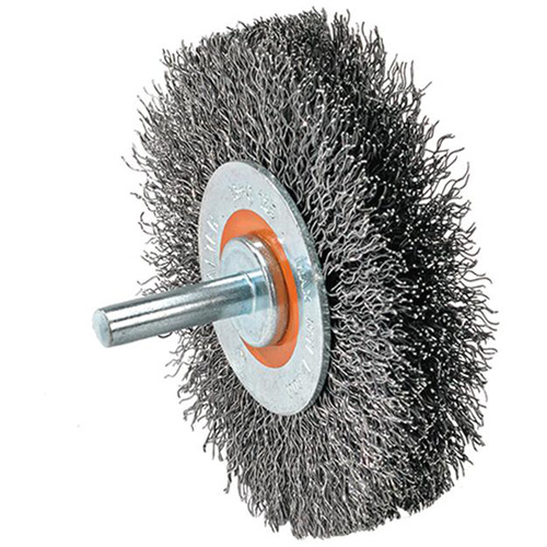 Mounted Crimped Wire Wheel, 4" Dia., 0.0118" Fill Equipex