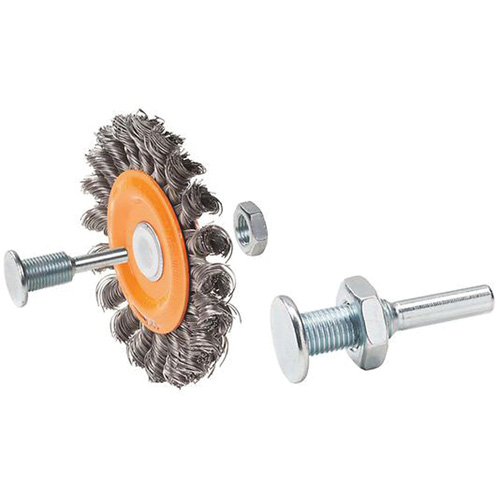 Reversible Mounted Knot-Twisted Wire Wheel, 3" Dia., 0.0118" Fill, 1/2" Arbor, Steel Equipex