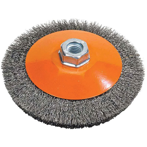 Saucer Crimped Wire Wheel, 4" Dia., 0.012" Fill, 5/8"-11 Arbor Equipex