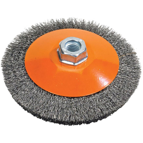 Saucer Crimped Wire Wheel, 6" Dia., 0.012" Fill, 5/8"-11 Arbor Equipex