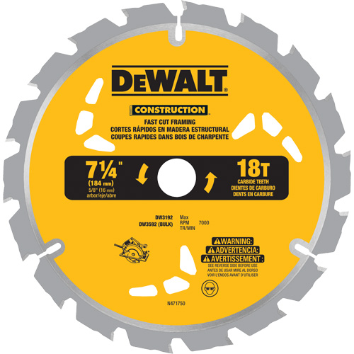Lame de scie &agrave; pointes au carbure pour coupe rapide, 7-1/4", 18 dents, Pour Bois Equipex