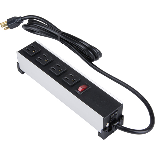 Indoor Brushed Aluminum Power Bar, 4 Outlet(s), 6' Equipex