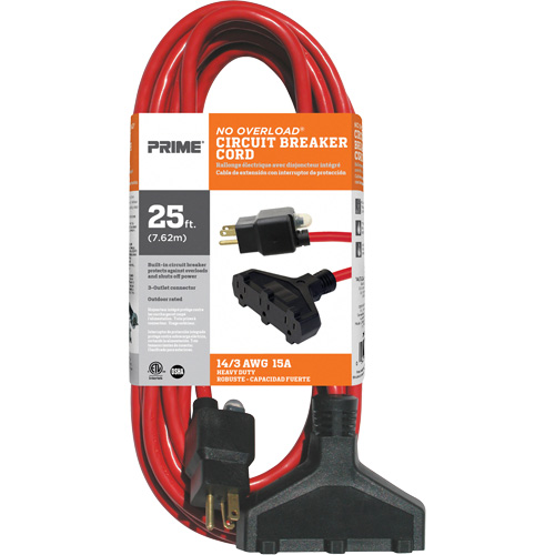 Vinyl Extension Cord, Outdoor, SJTW, 14/3 AWG, 15 A, 3 Outlet(s), 25' Equipex
