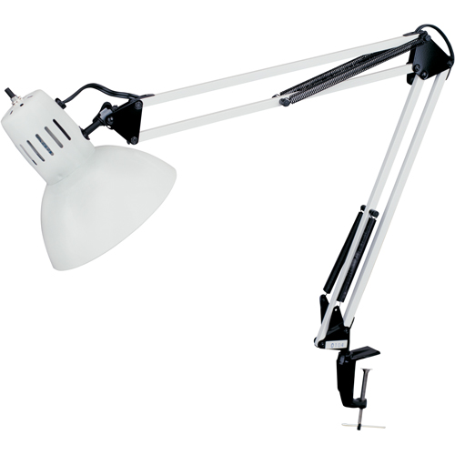 Swing Arm Clamp-On Desk Lamps, 100 W, Incandescent, C-Clamp, 36" Neck, White Equipex