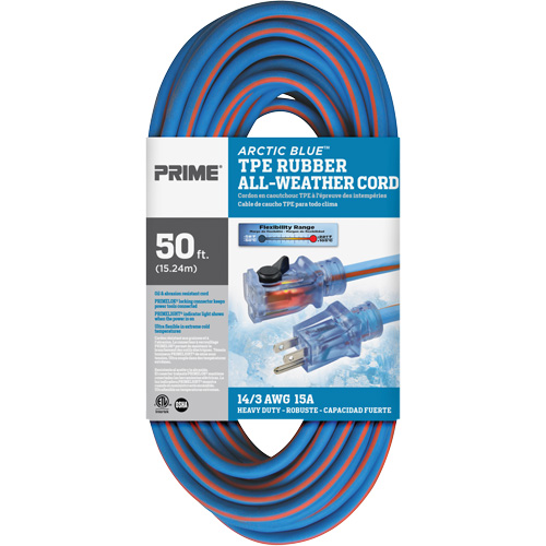 Arctic Blue Extension Cord, All-Weather, SJEOW, 14/3 AWG, 15 A, 50' Equipex