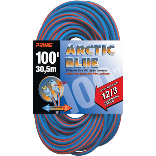 Cordon rallonge verrouillable toute saison en caoutchouc TPE Arctic Blue, Toutes saisons, SJEOW, AWG 12/3, 15 A, 100' Equipex