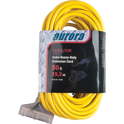 Vinyl Extension Cord with Light Indicator, Outdoor, SJTOW, 12/3 AWG, 15 A, 3 Outlet(s), 50' Equipex