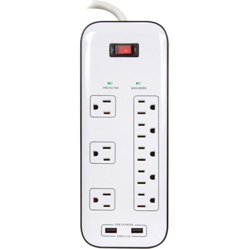 Limiteurs de surtension avec chargeur USB, 8 Prises, 2400 J, 1875 W, Cordon 6' Equipex