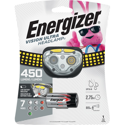 Vision Ultra Industrial Headlamp, LED, 450 Lumens, 2 Hrs. Run Time, AAA Batteries Equipex