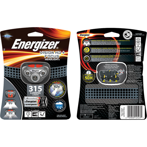 Vision HD+ Focus Headlamp, LED, 315 Lumens, 6 Hrs. Run Time, AAA Batteries Equipex