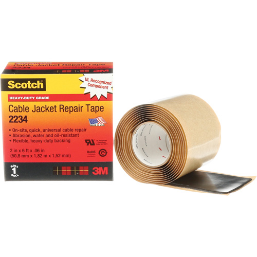 Scotch&reg; Cable Jacket Repair Tape, 51 mm (2") x 1.8 m (6'), Black, 60 mils Equipex