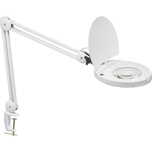 Adjustable Magnifier Lamp, 5 Diopter, LED Light, 47" Arm, C-Clamp, White Equipex