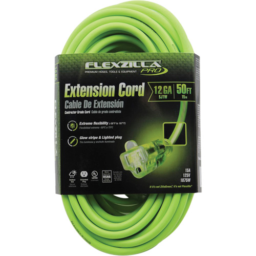 Flexzilla&reg; Pro Industrial Extension Cord, All-Weather, SJTW, 12/3 AWG, 15 A, 50' Equipex