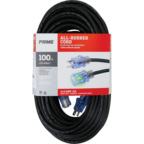 All-Rubber Extension Cord, Outdoor, SJOOW, 14/3 AWG, 15 A, 100' Equipex