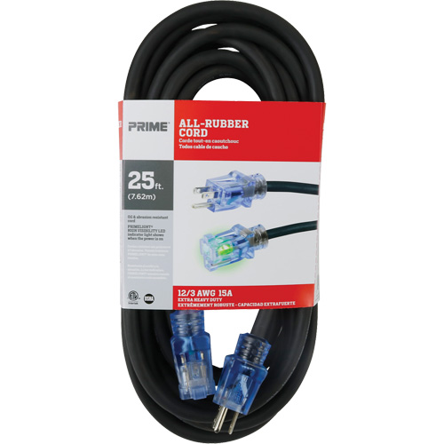 Cordon rallonge All-Rubber, Ext&eacute;rieur, SJOOW, AWG 12/3, 15 A, 25' Equipex
