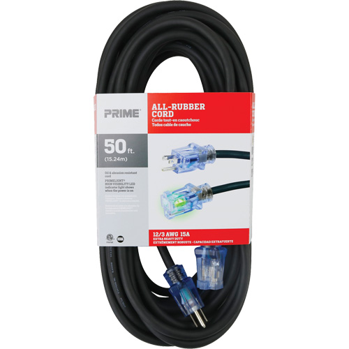 Cordon rallonge All-Rubber, Ext&eacute;rieur, SJOOW, AWG 12/3, 15 A, 50' Equipex