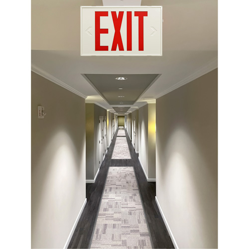 Exit Sign, LED, Battery Operated/Hardwired, 12-1/5" L x 7-1/2" W, English Equipex